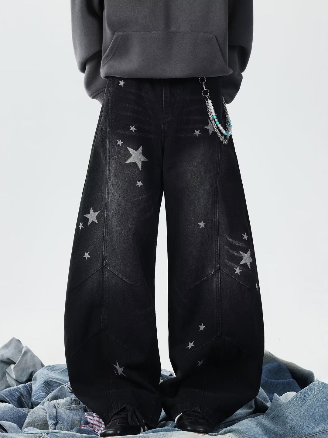 StyleCast x Revolte Men Wide Leg Mid-Rise Light Fade Printed Jeans