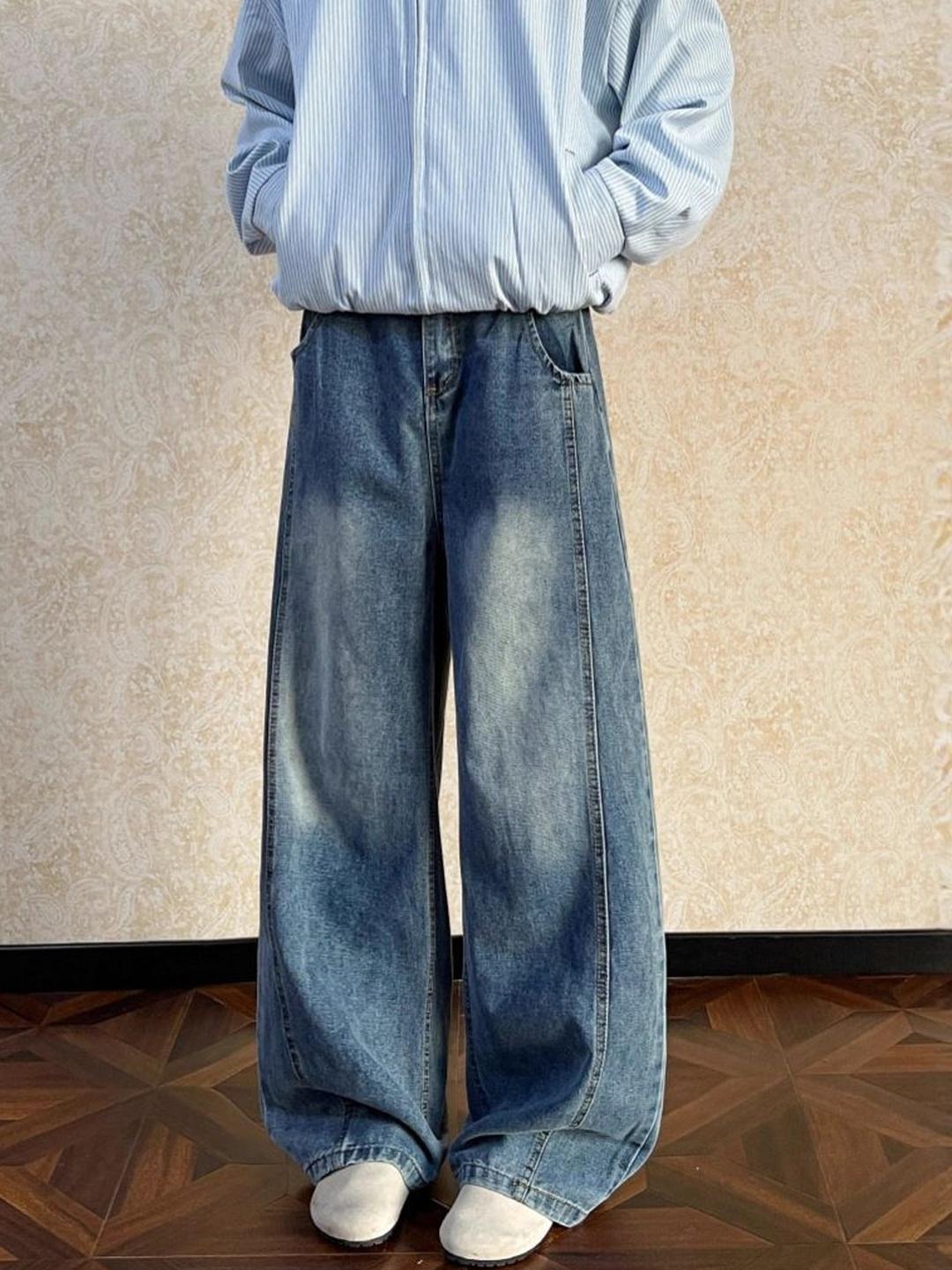 StyleCast x Revolte Men Wide Leg Mid-Rise Light Fade Jeans
