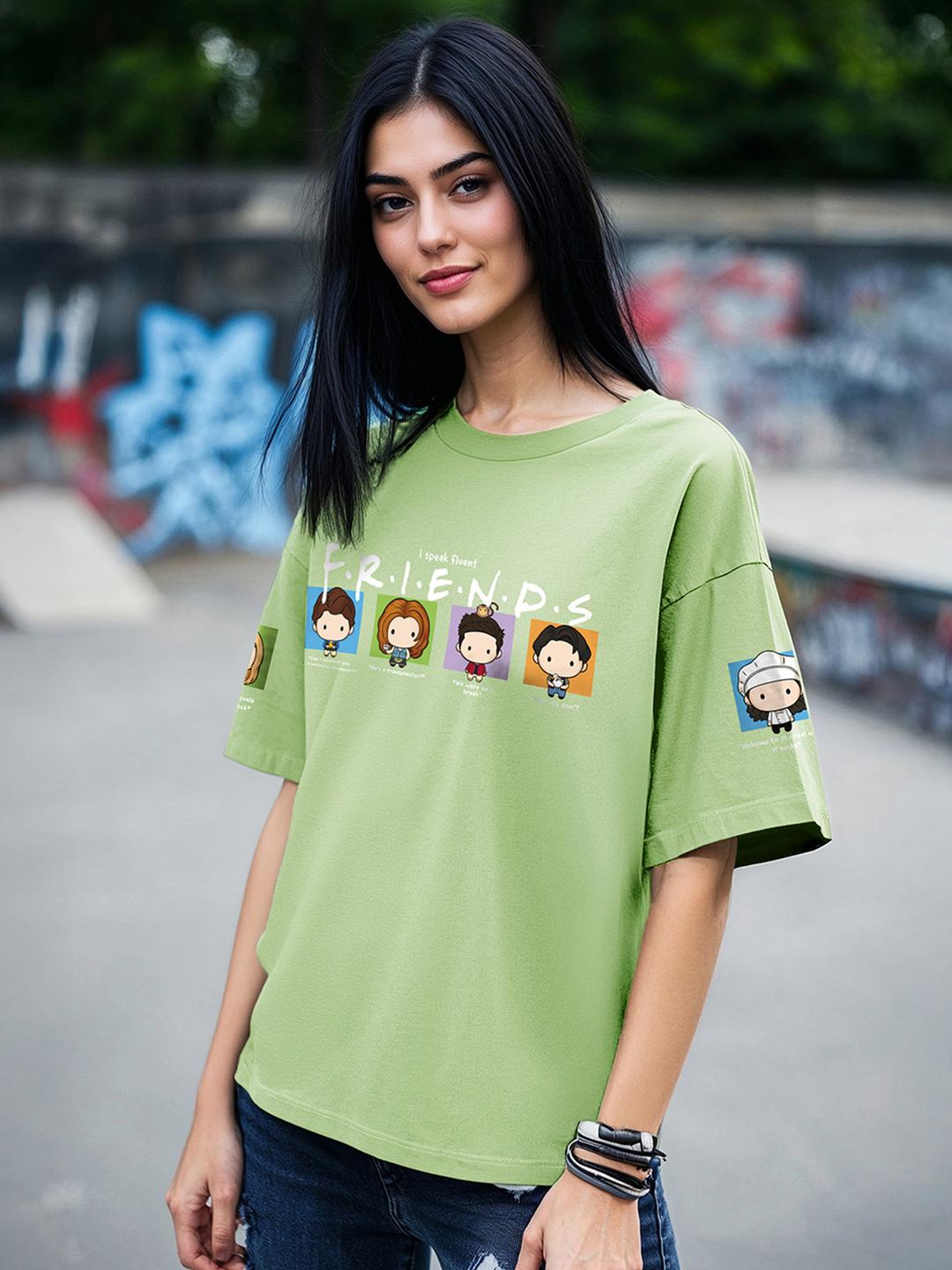 Buy Bewakoof Green Friends Printed Drop Shoulder Sleeves Pure