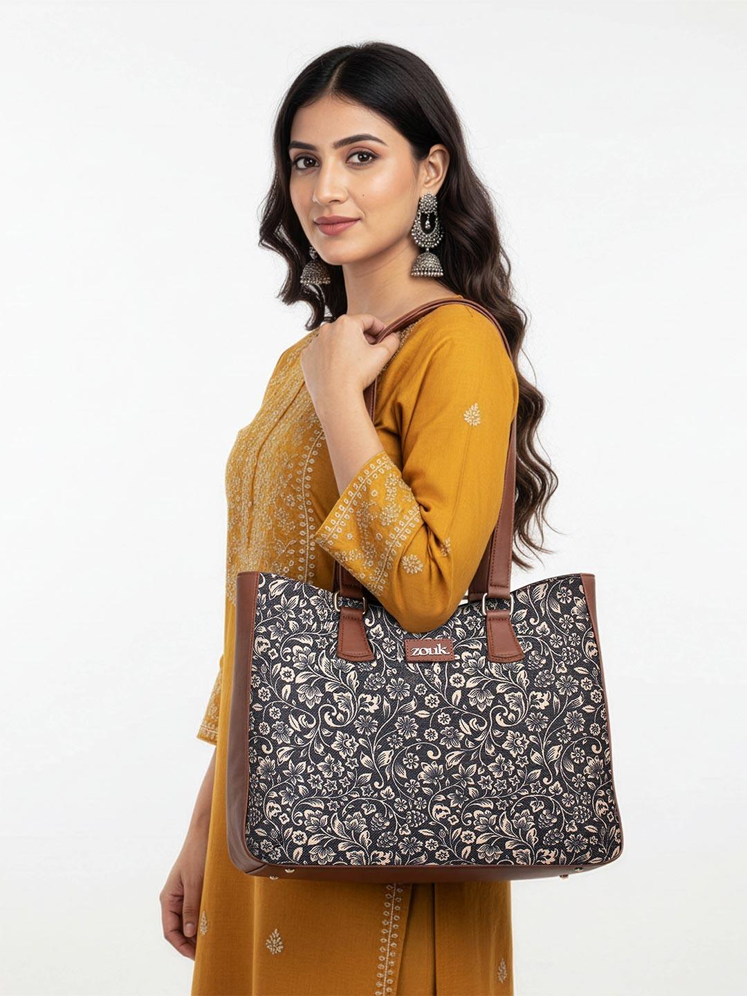 Buy ZOUK Women Floral Printed Structured Tote Bag - Handbags for