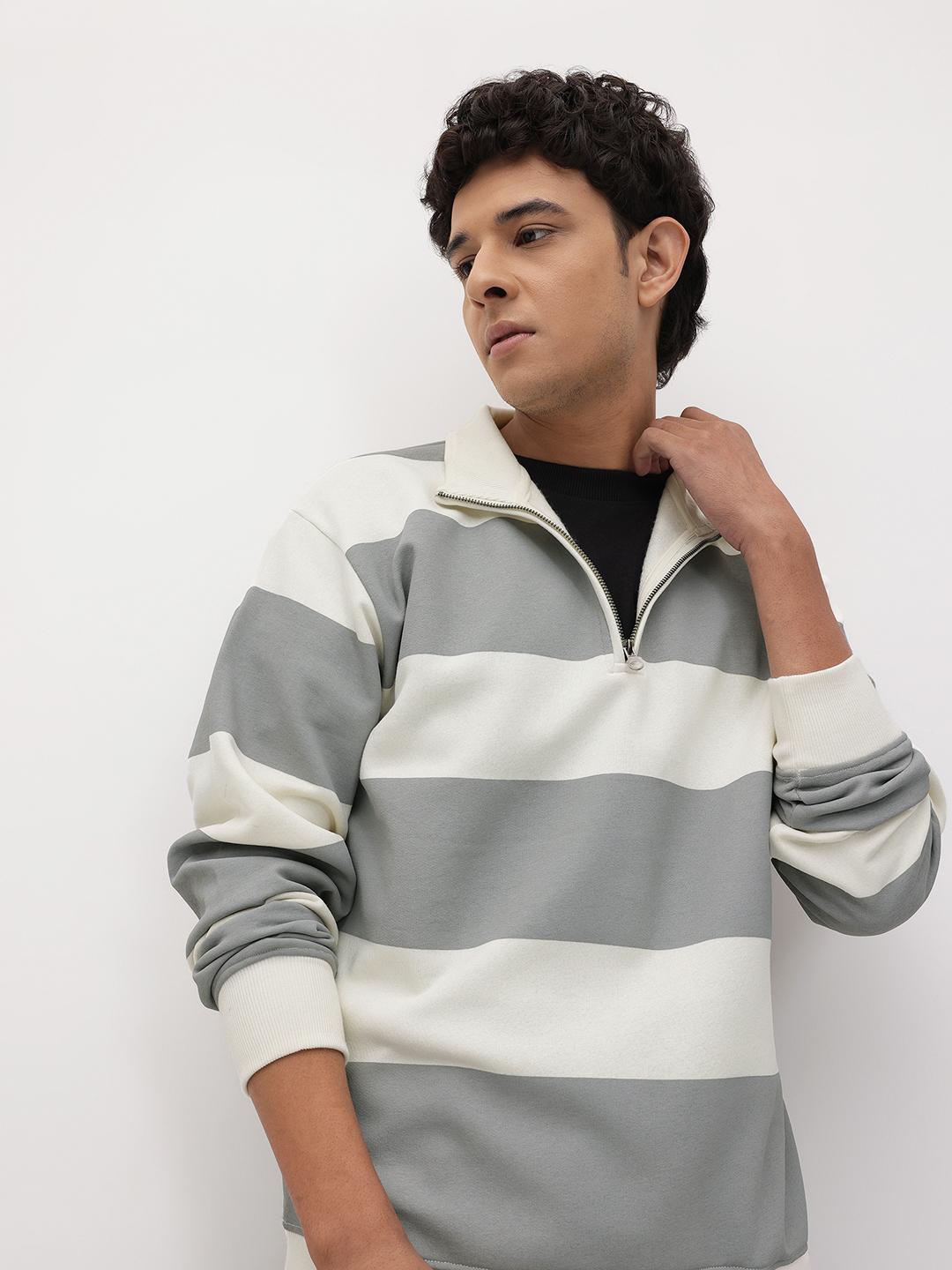 Roadster Striped Mock Collar Pullover with Half Zipper - Image 1