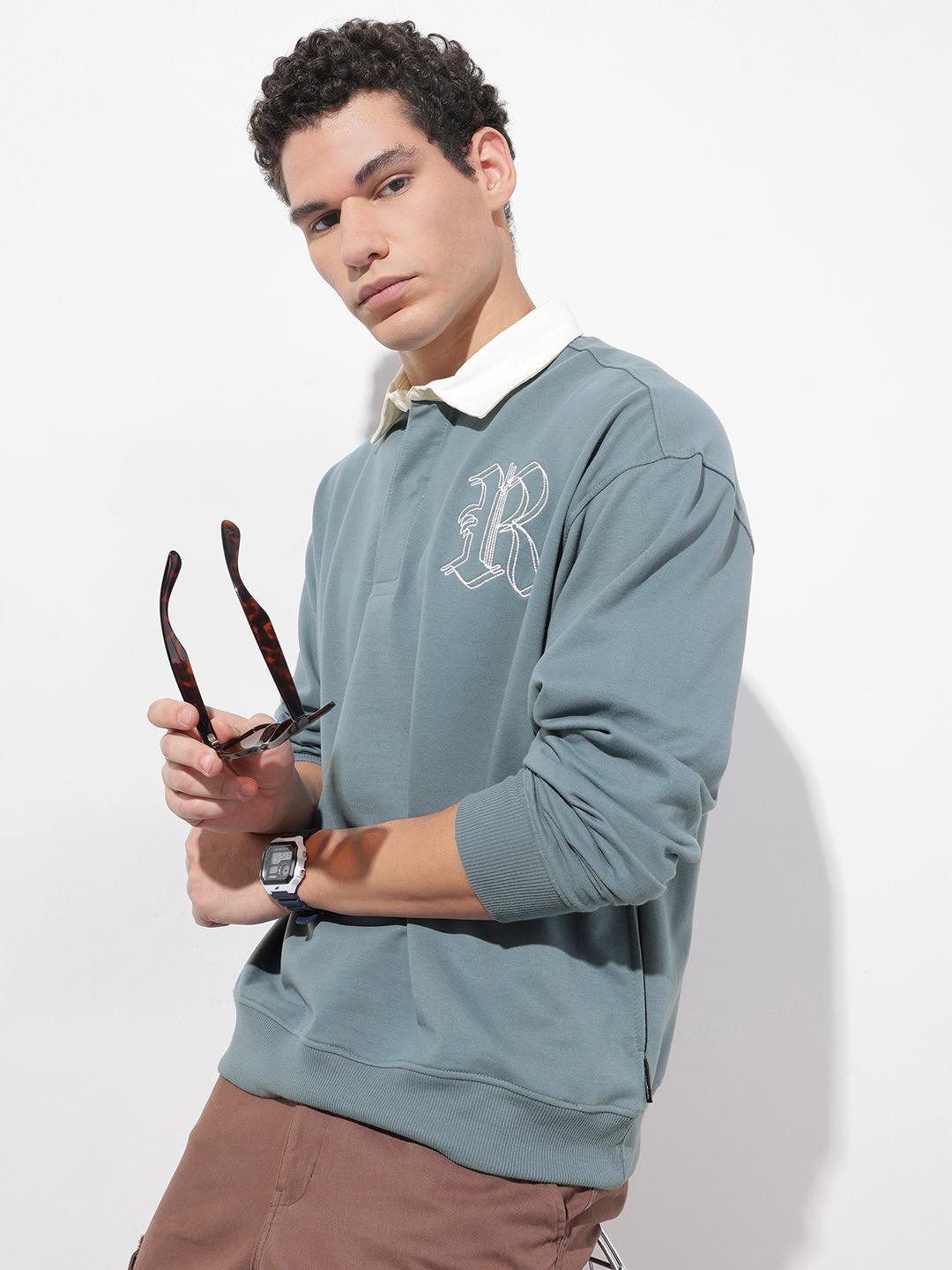 Roadster Shirt Collar Embroidered Relaxed Fit Sweatshirt - Image 1