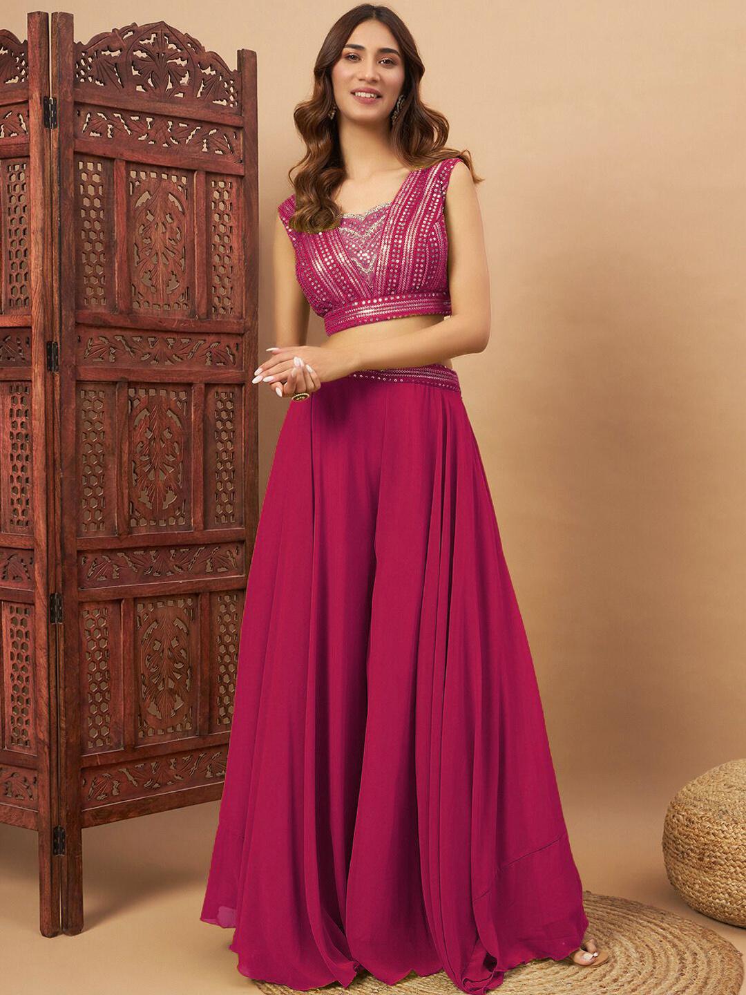 Buy Chhabra 555 Embellished Sequinned V-Neck Crop-Top With Palazzos - - Apparel for Women