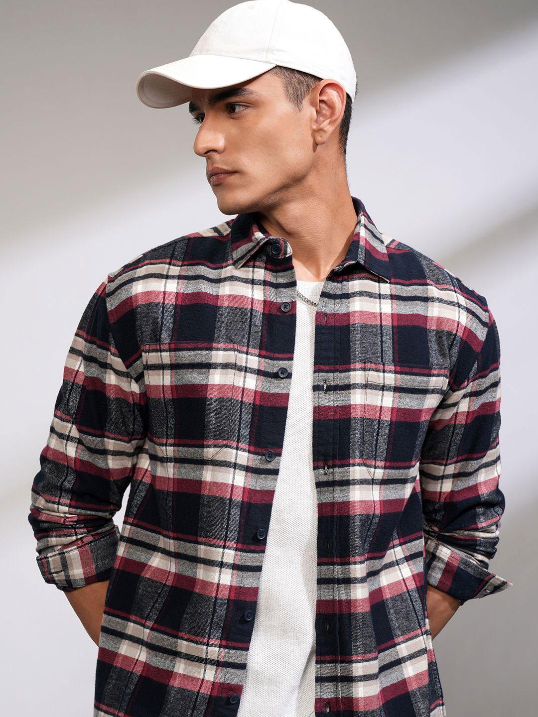 HIGHLANDER Men Flannel Checked Relaxed Overshirt