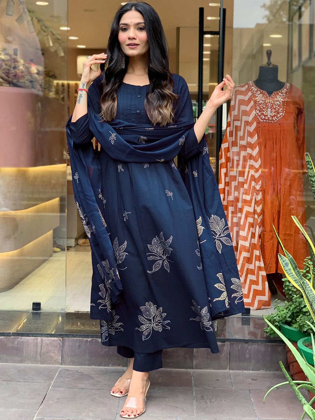 GoSriKi Floral Printed Pleated Anarkali Kurta Set - Image 1