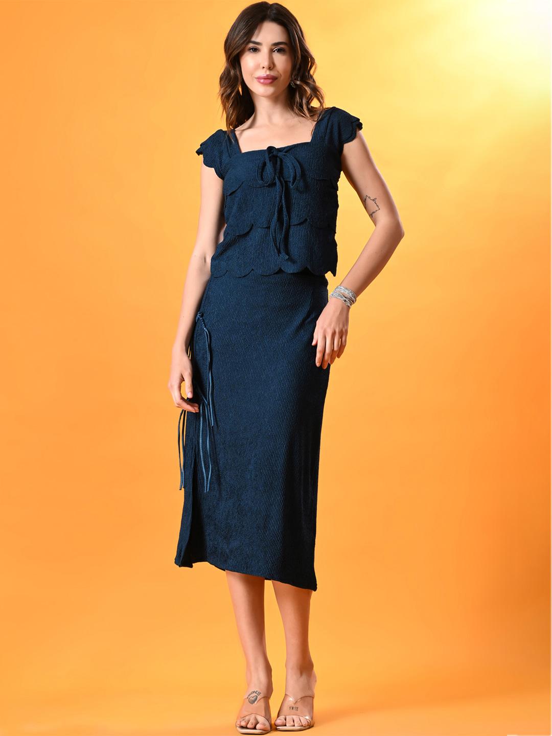 Moda Rapido Self Design Square Neck Top With Skirt