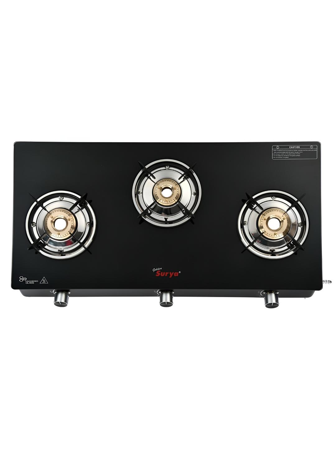 Buy GOLDEN SURYA Black Burner Glass Top Manual Gas Stove Gas