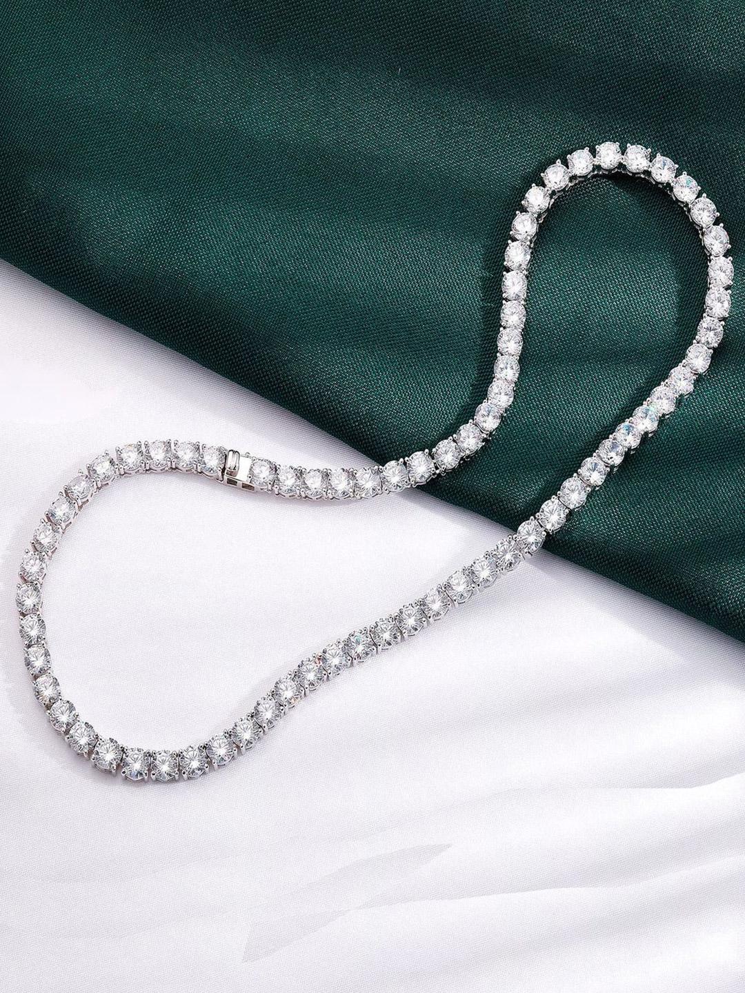 Roadster Men Silver Plated Cubic Zirconia Studded Chain