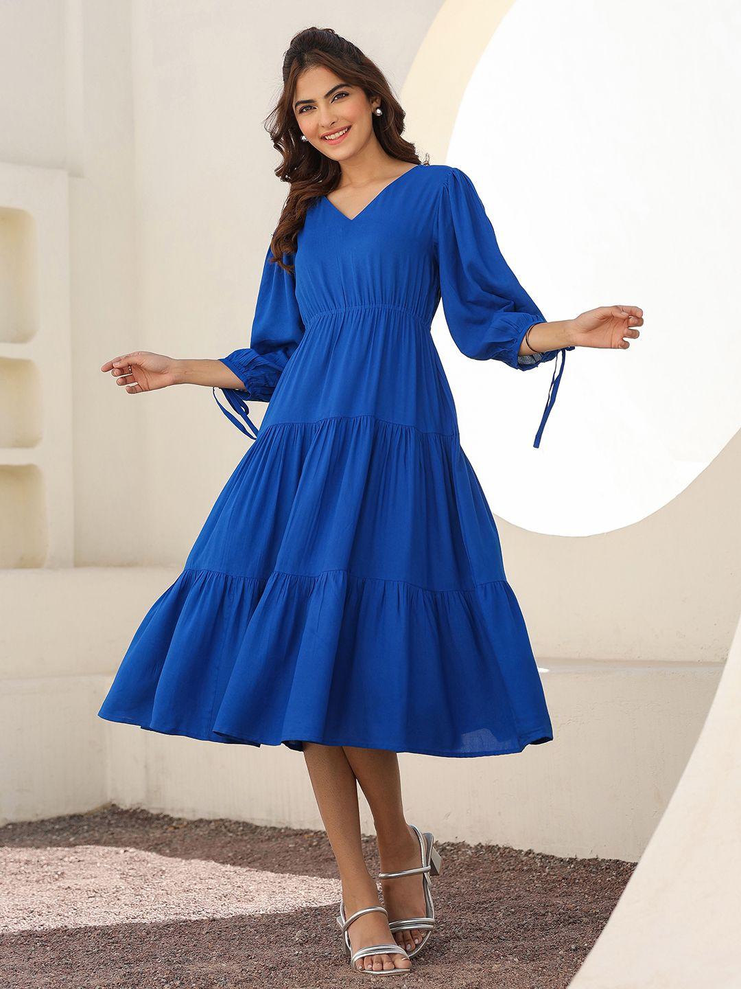 Buy Janasya Women's Royal Blue Rayon Solid Tiered Dress - Dresses for Women  33011527 | Myntra