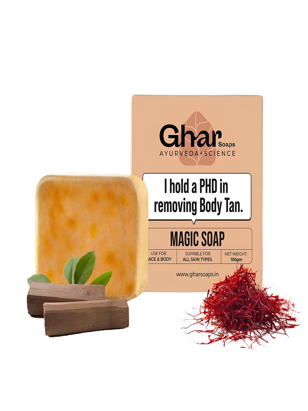 GHAR SOAPS Magic Soap DeTan And Brightening With Saffron - 100 g - Image 1
