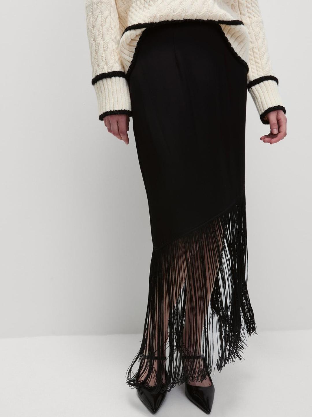 Buy Marks Spencer Women Fringe Detail Asymmetric Maxi Skirt