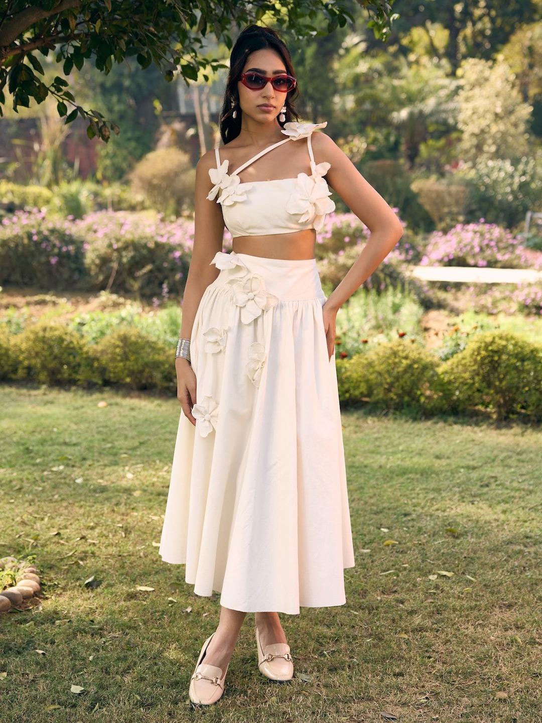 Buy Lea Clothing Co. Women Cotton Sharla White 3D Flowers Crop Top