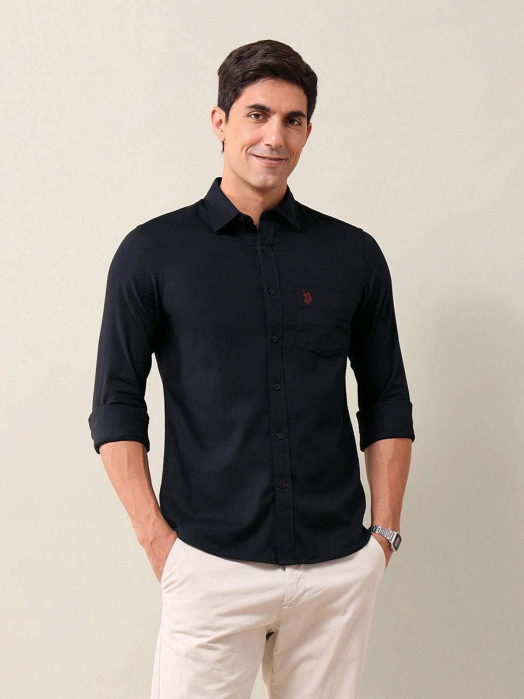 U.S. Polo Assn. Men Spread Collar Cotton Shirt - Image 1