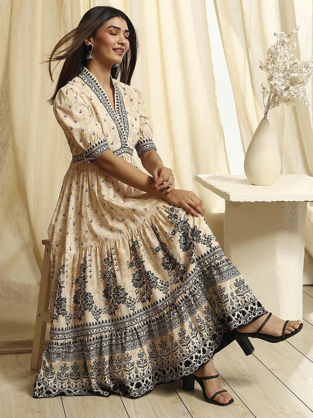 chinese dress ladies Biba Women's Viscose Blend Relaxed Maxi Dress (SPIOT2943SS25BEG_Beige
