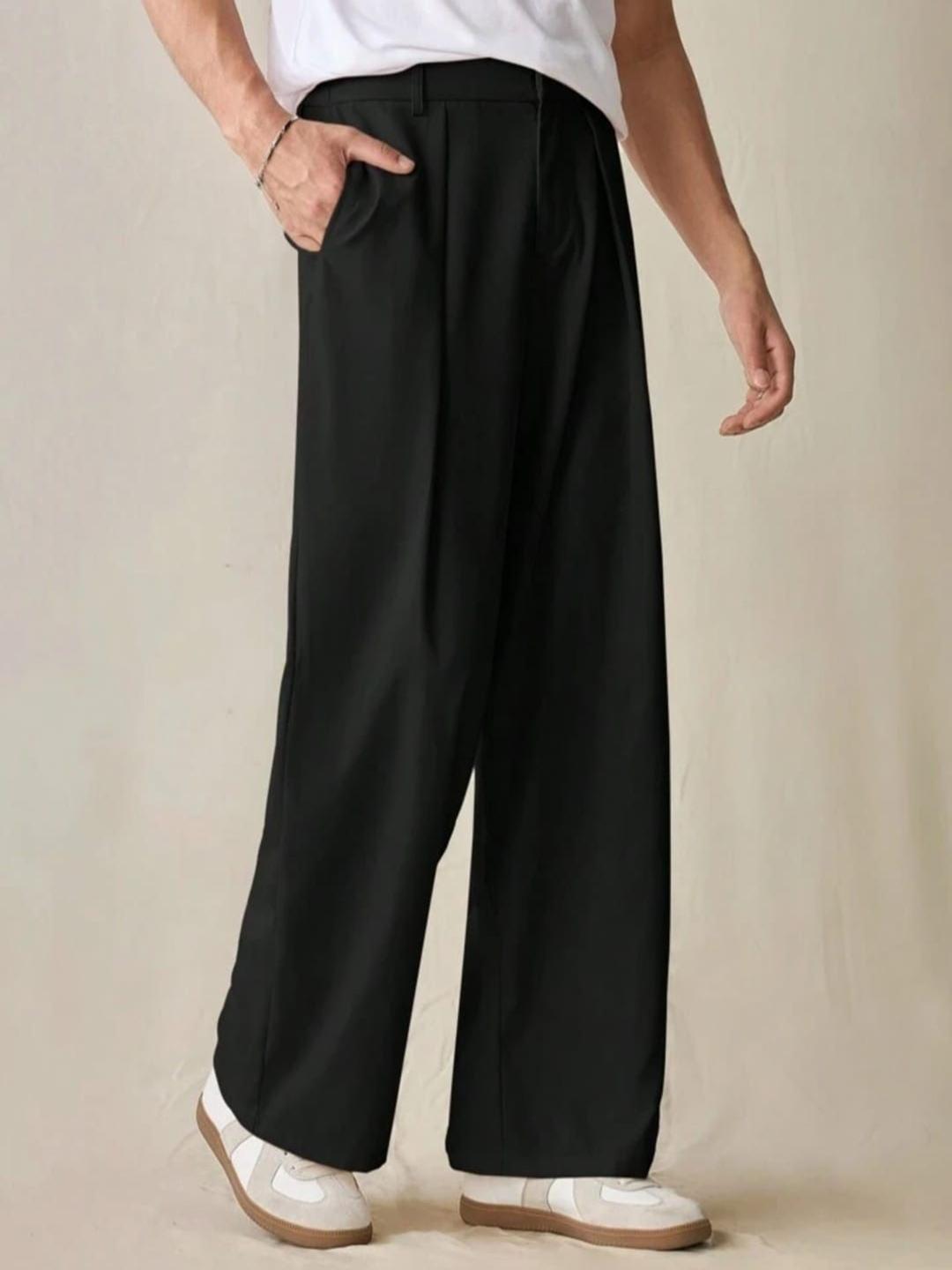 BROADSTAR Men Smart Loose Fit Easy Wash Pleated Trousers