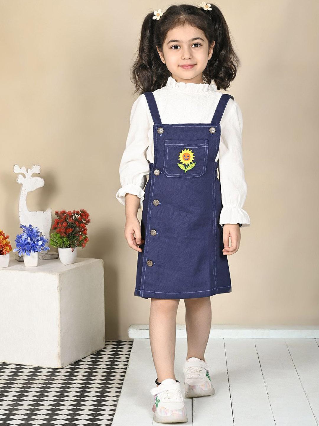 Buy Superminis Girls Embroidered Denim Dungaree - Dungarees for