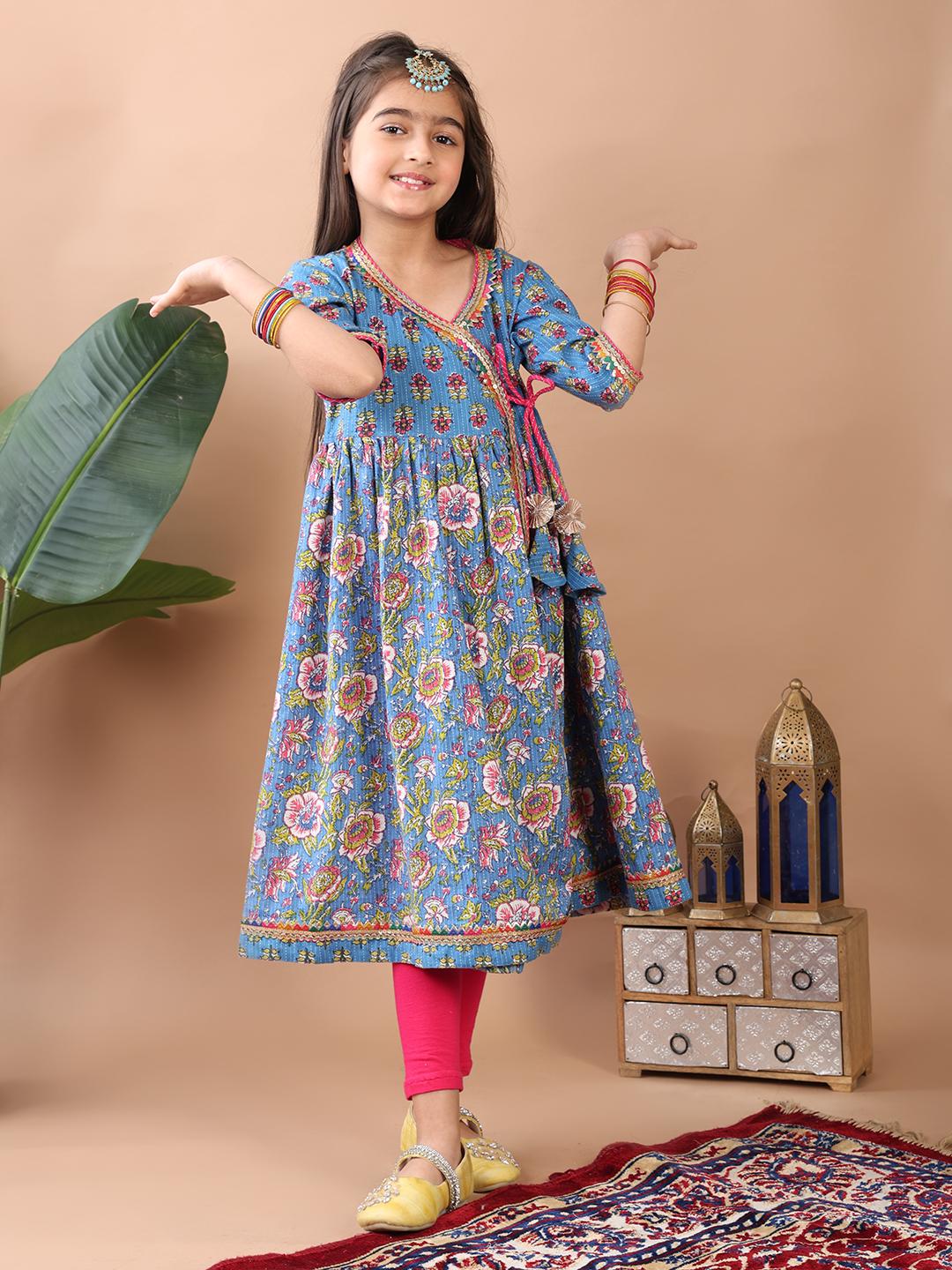 Buy Here&Now X Kinder Kids Girls Floral Printed Angrakha Pure