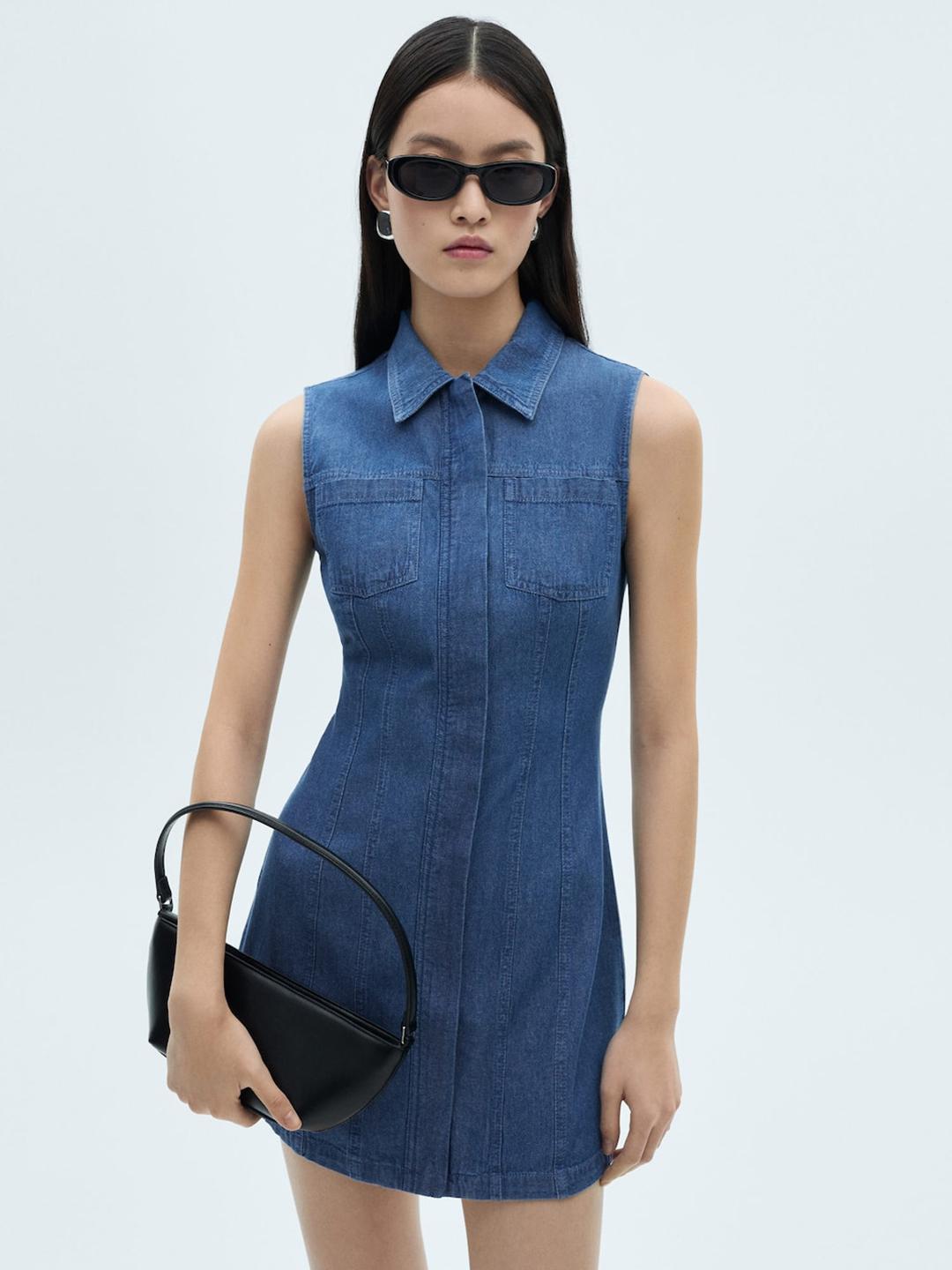 denim shirt dress mango NWT! MANGO MNG Women's Denim Lime Shirt Midi Jean Dress Size 4