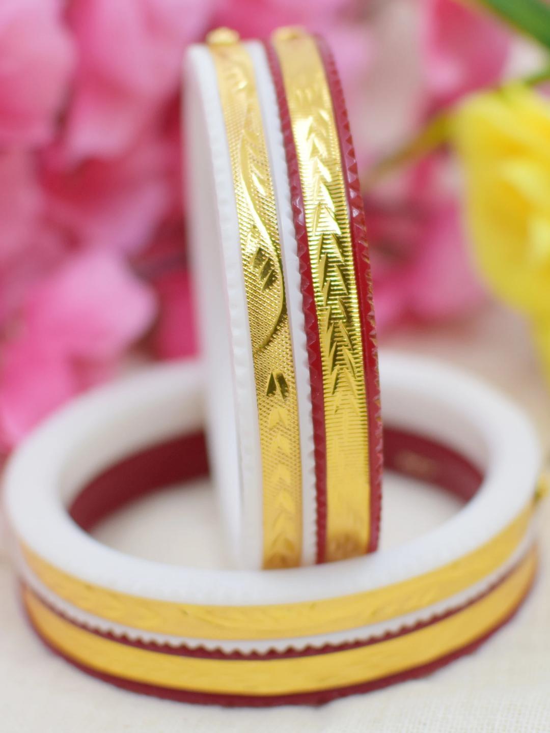 Buy SATTIK Women White Red Pack of Plastic Gold-Plated Shakha