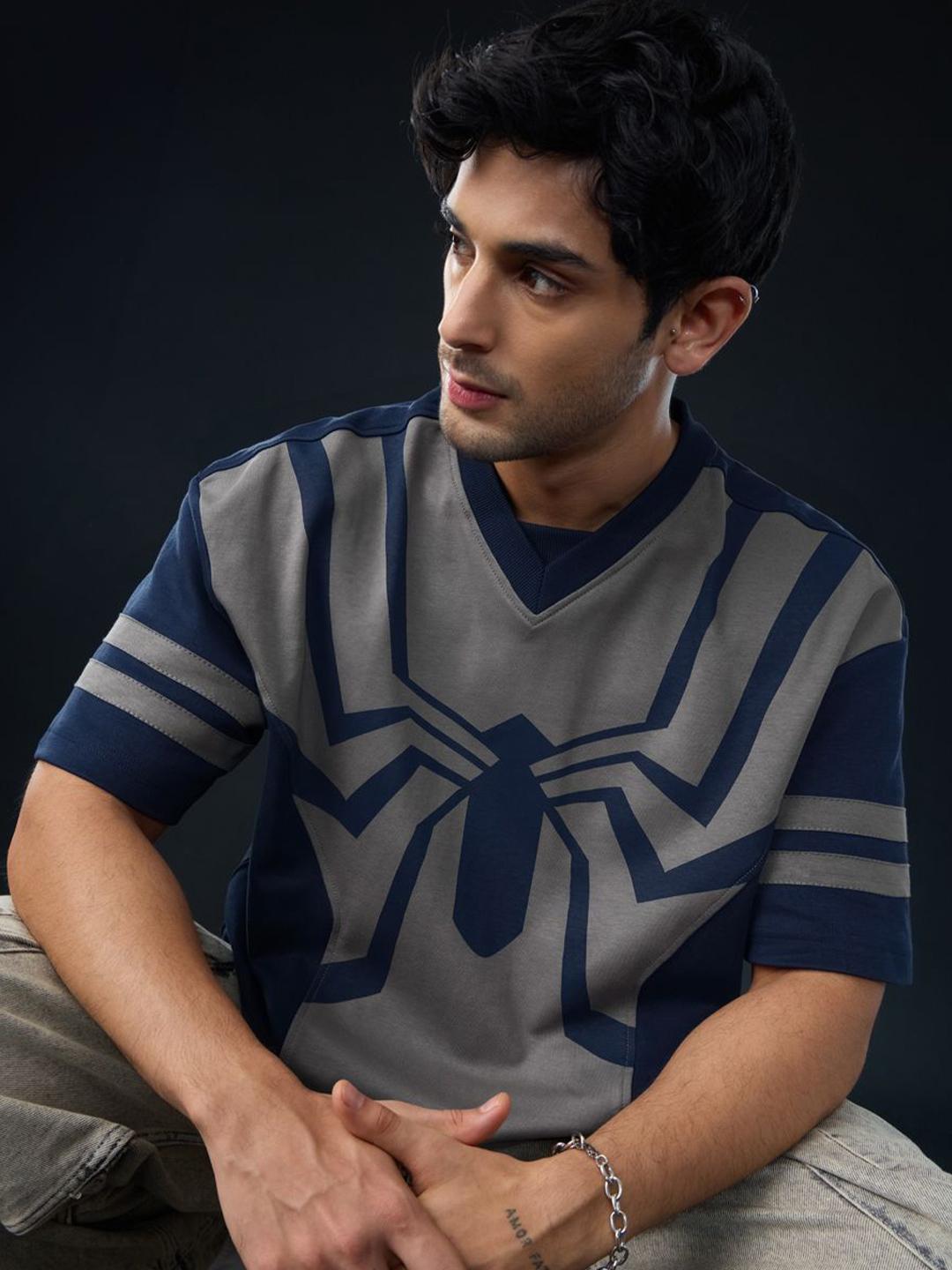 The Souled Store Men Oversized Spider Man Navy Blue Tshirt - Image 1