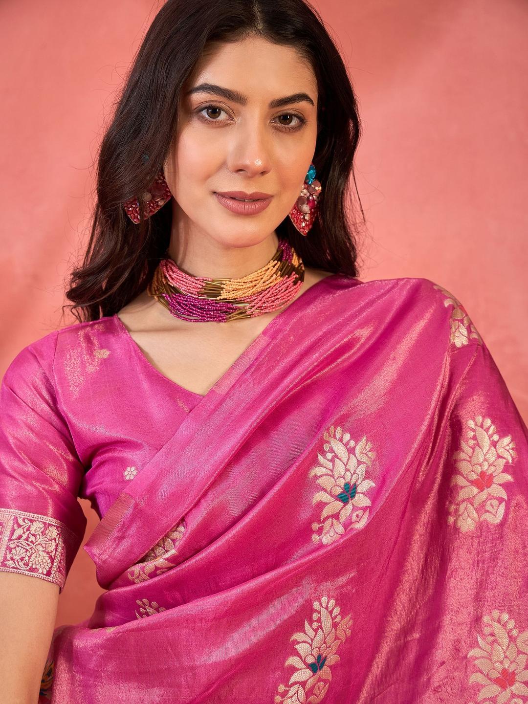 サリー⭐︎❤️ Buy HERE&NOW Floral Woven Design Zari Saree - Sarees for Women