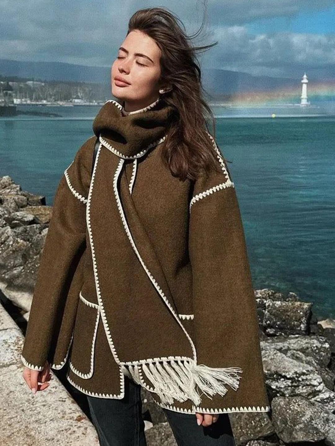 Buy Miss Mosa By Akanksha Olive Cora Oversized Woolen Jacket with