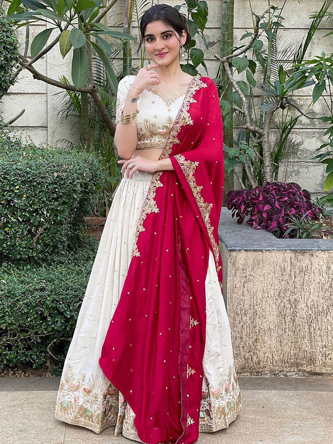 Buy Moda Rapido Embroidered Sequinned Semi-Stitched Silk Lehenga