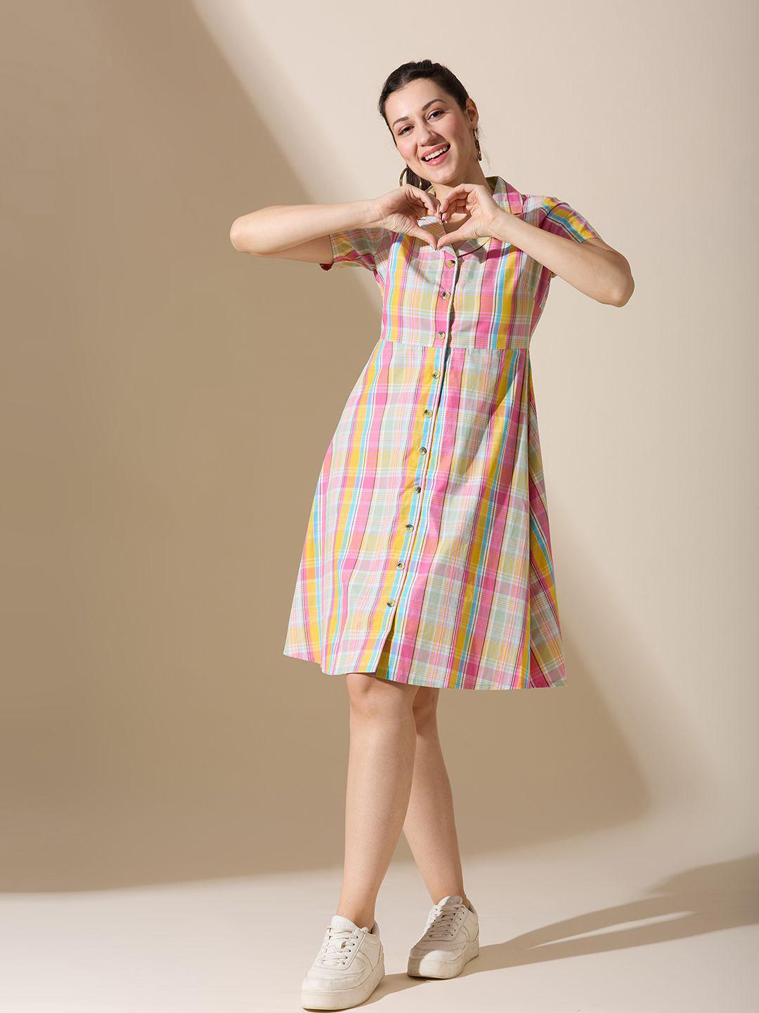 louren stand collar check dress サイズS louren stand collar check