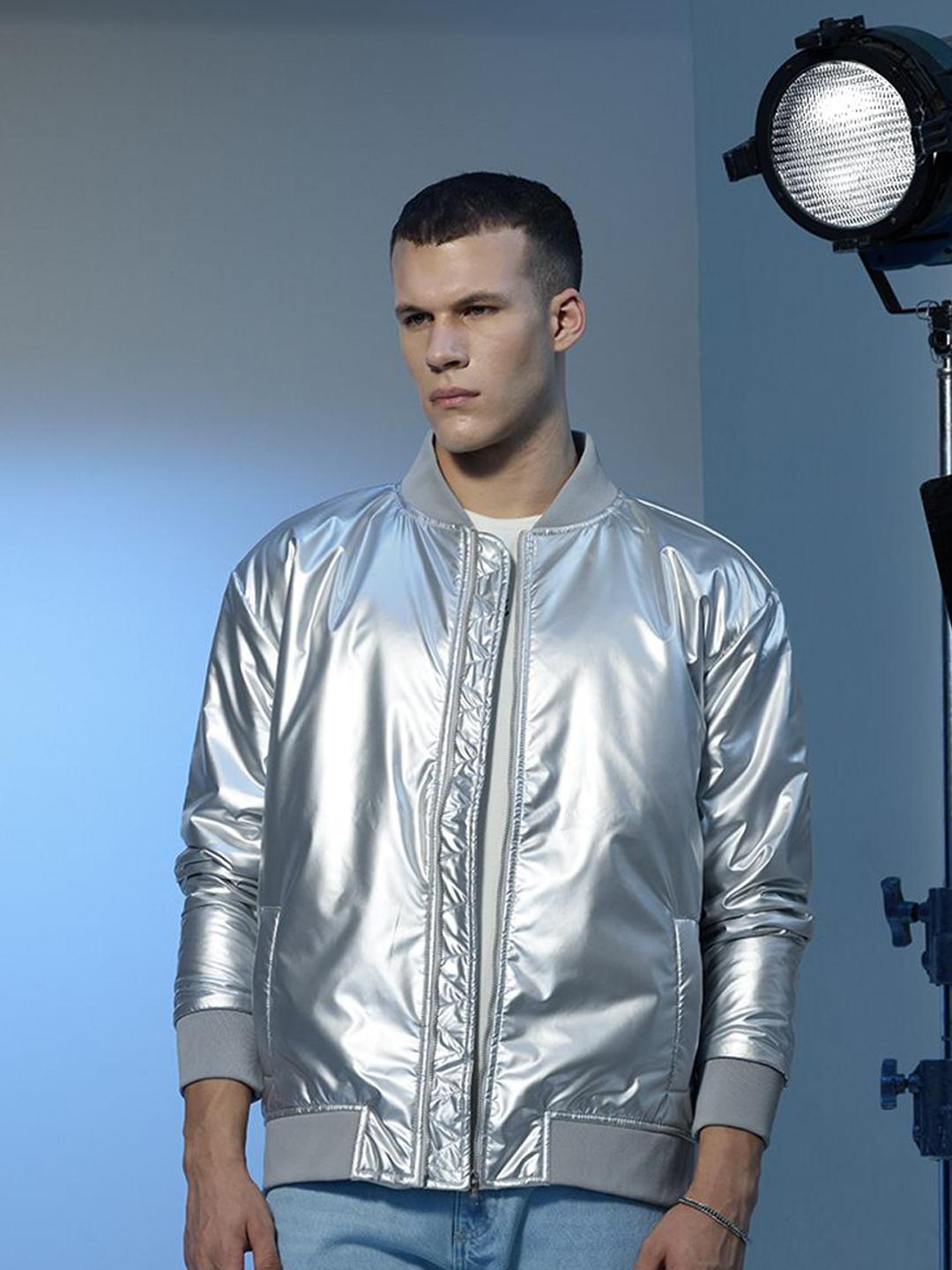 Buy Snitch Stars Within Relaxed Fit Metallic Bomber Jacket