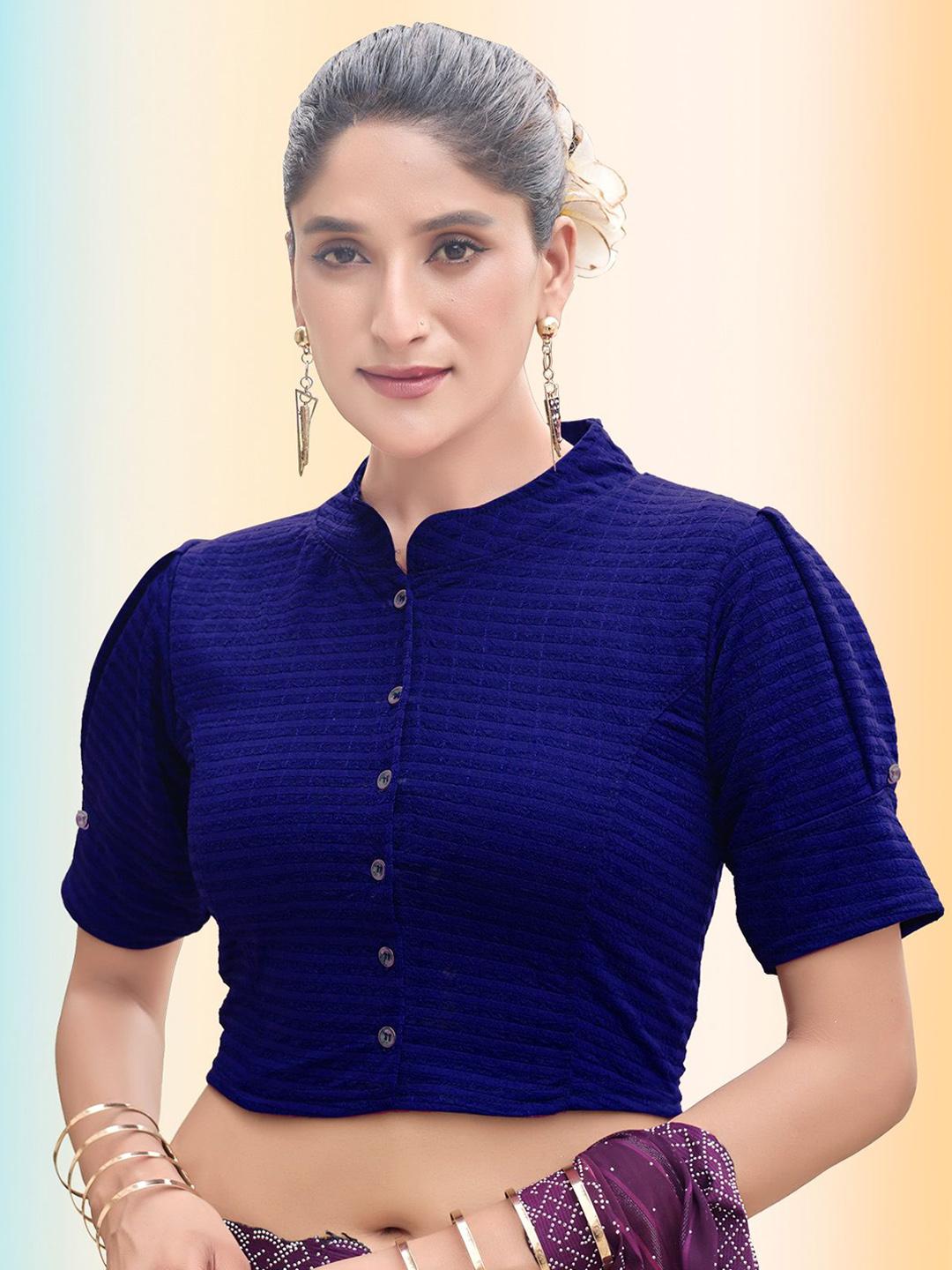 Buy Moda Rapido Woven Design Mandarin Collar Saree Blouse - Saree