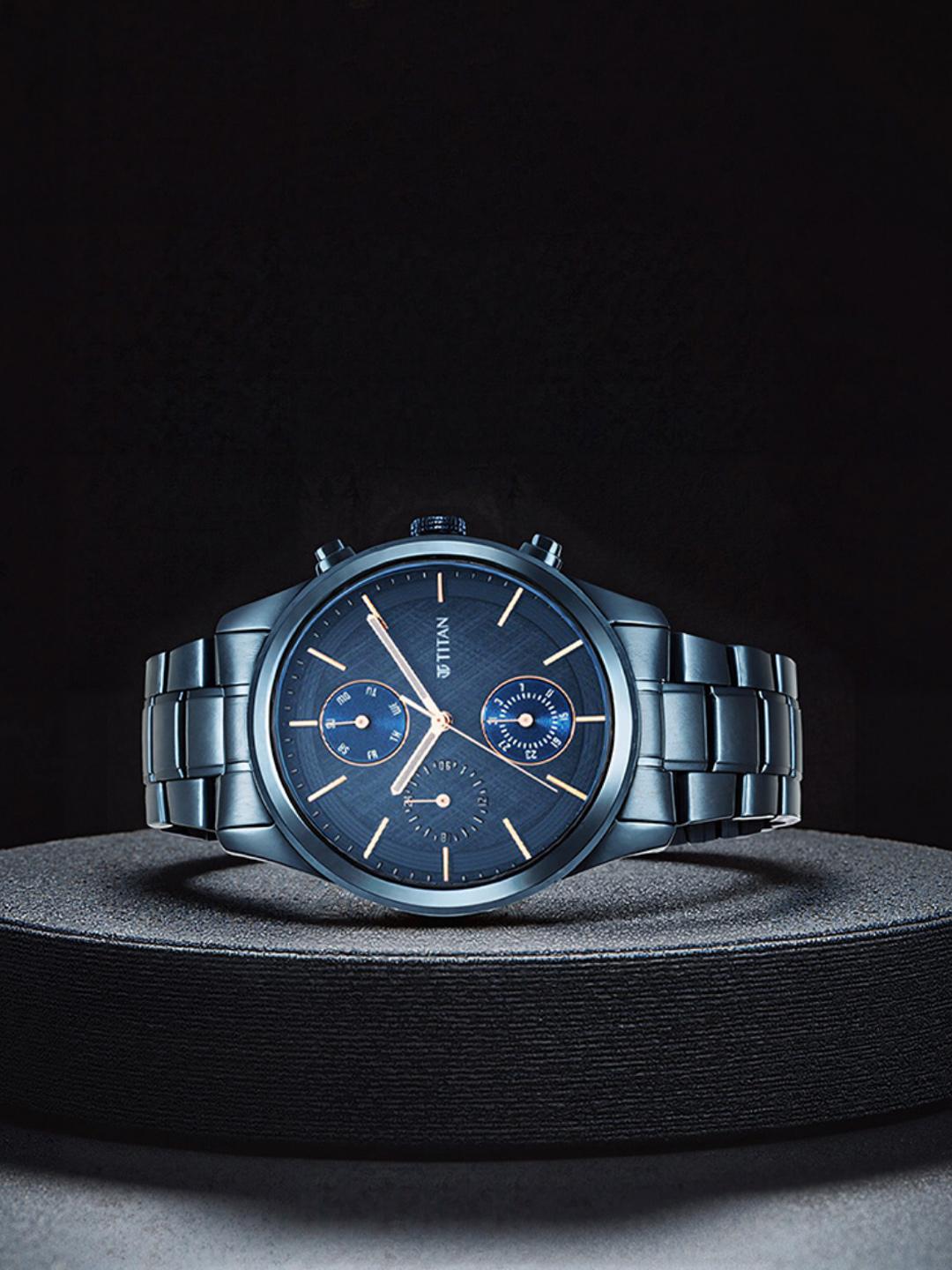 Buy Titan Men Blue Patterned Dial & Blue Stainless Steel