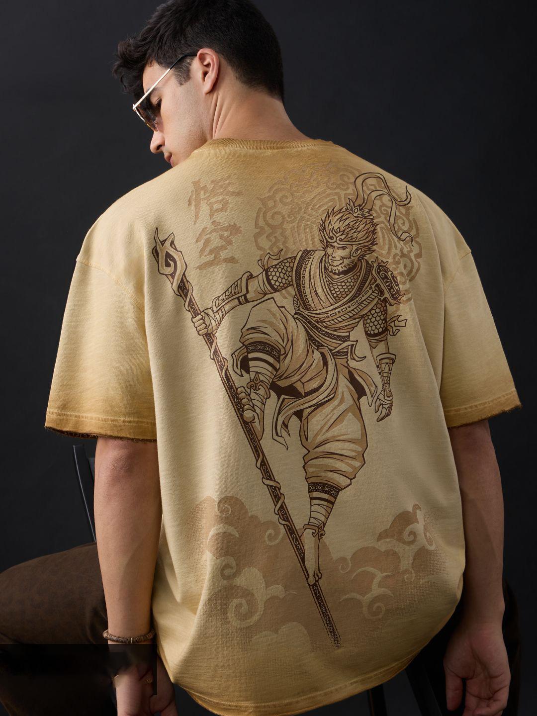 The Souled Store Men Sun WuKong Beige T-Shirt
