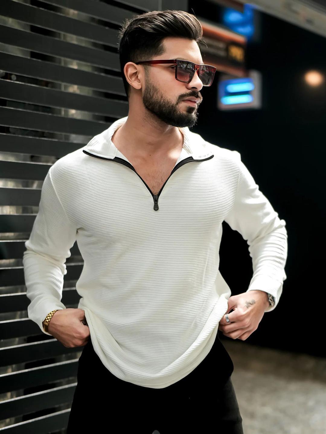 Buy Kasendra Men Self Design V-Neck Cotton T-shirt Tshirts for