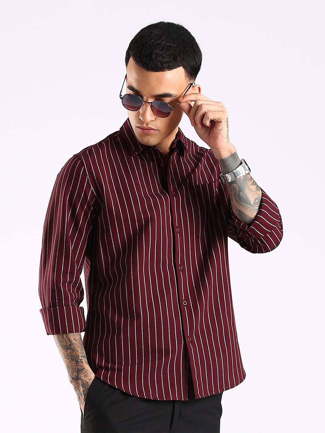 HERE&NOW Men Slim Fit Vertical Striped Cotton Casual Shirt