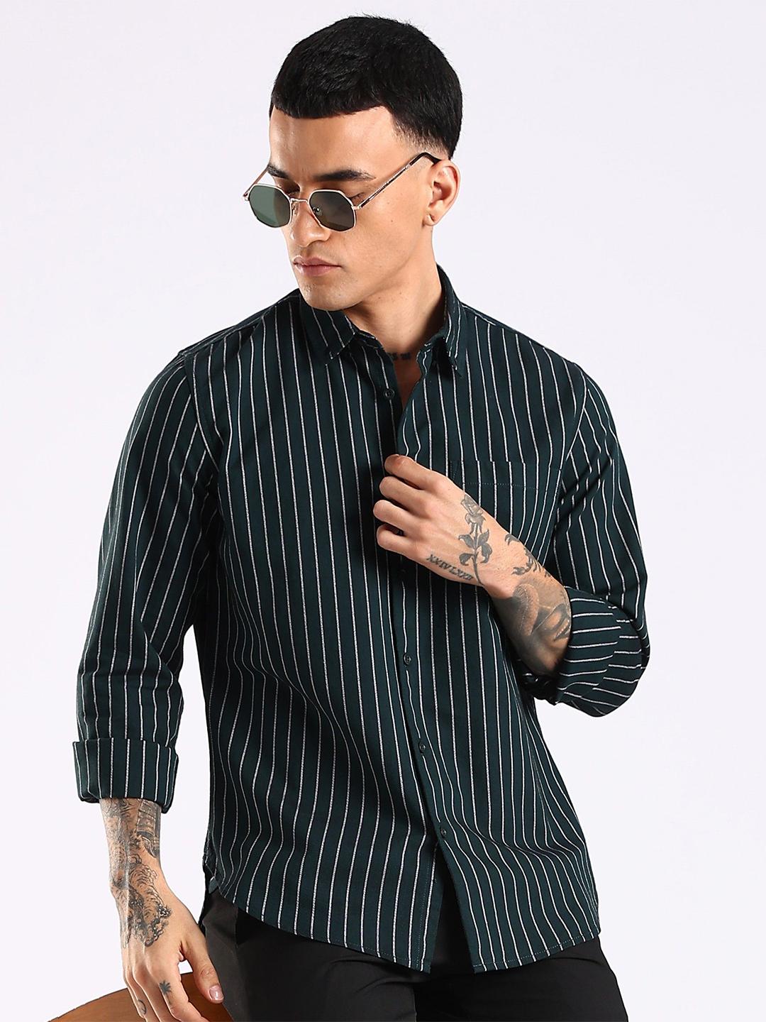 HERE&NOW Men Slim Fit Vertical Striped Shirt - Image 1
