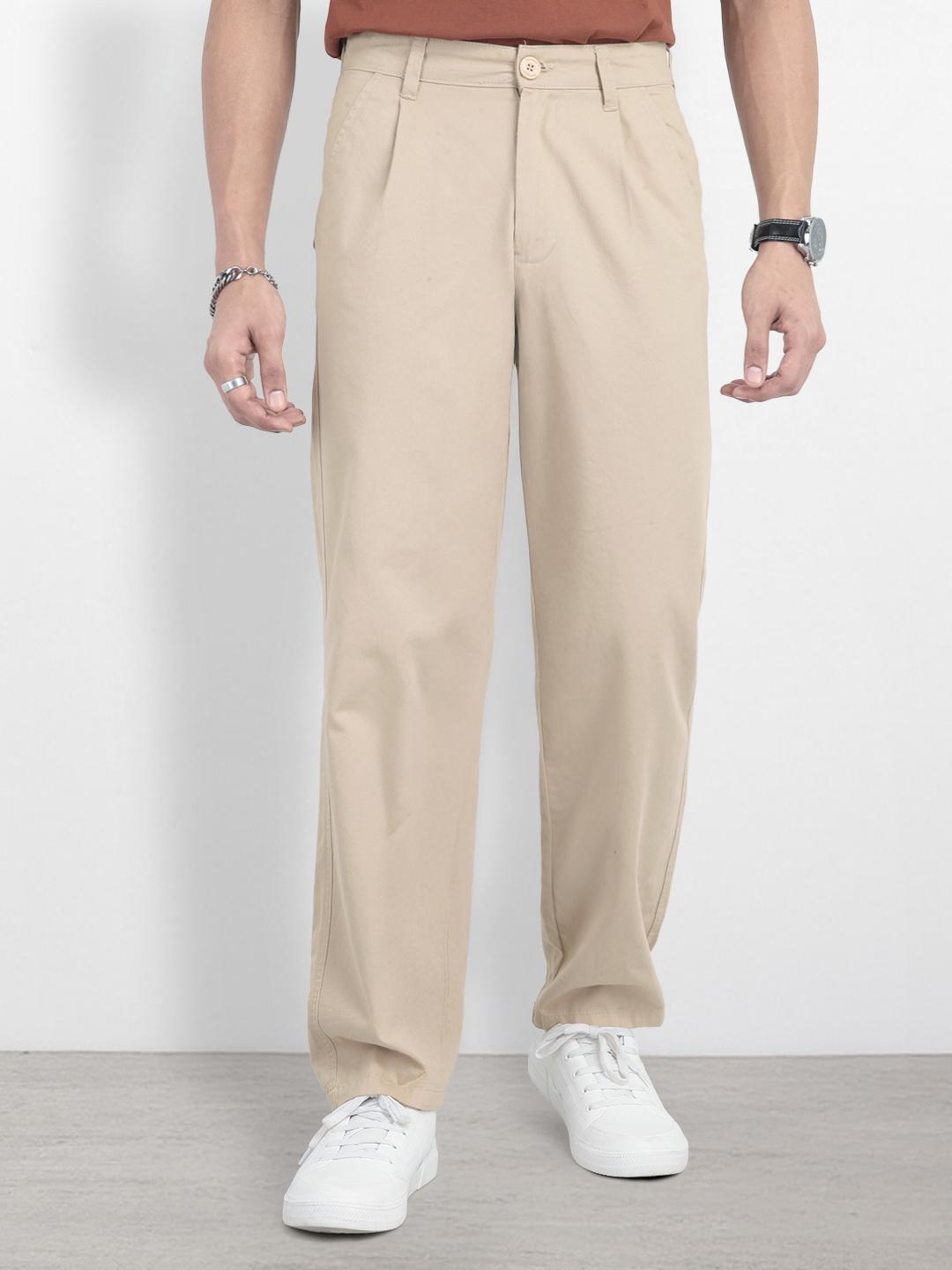 Roadster Men Relaxed Fit Cotton Pleated Trousers
