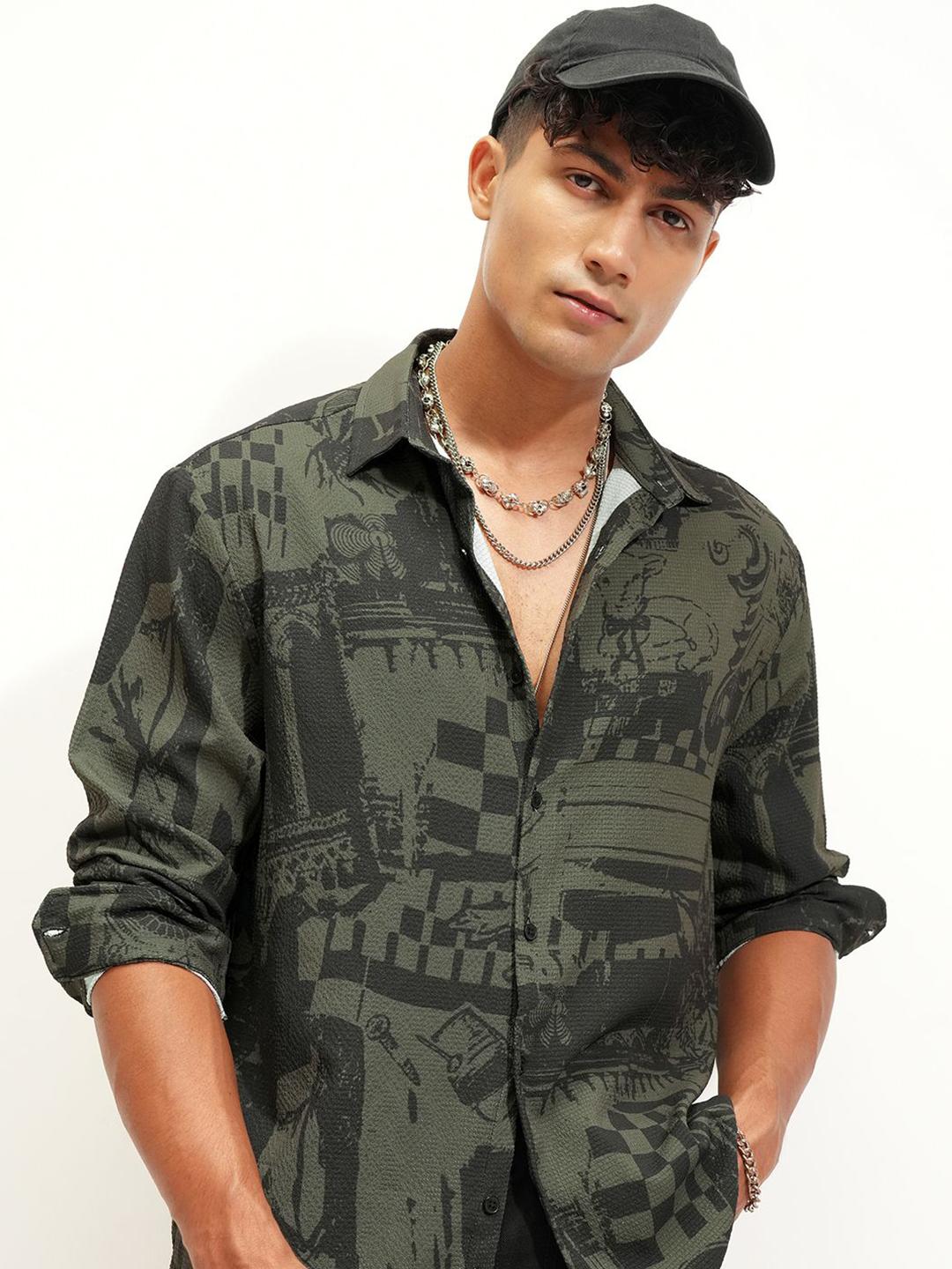 HIGHLANDER Abstract Printed Spread Collar Shirt - Image 1