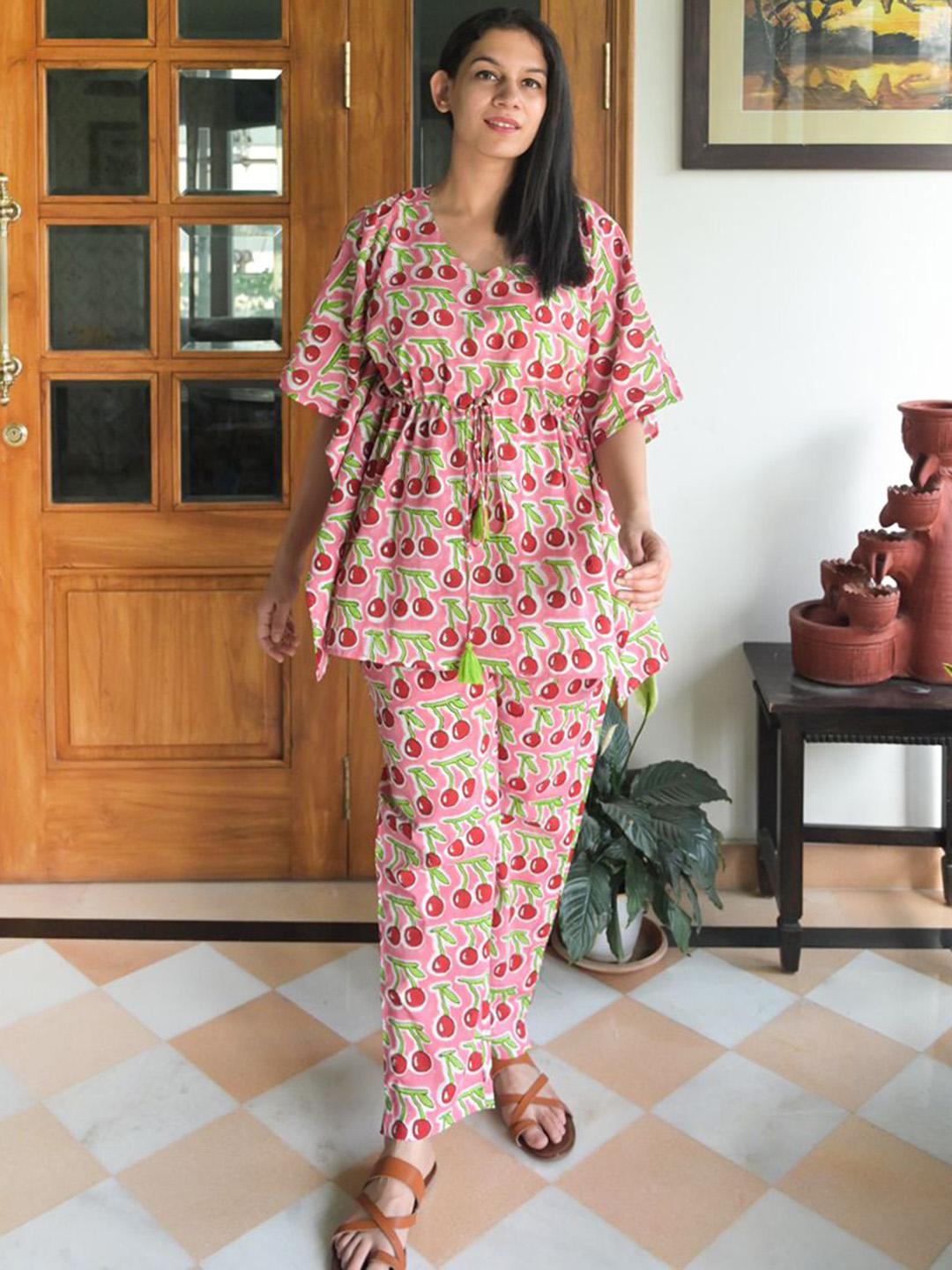 Buy PHUTARI Cherries Chill Jams Block Printed Pure Cotton Co-ord