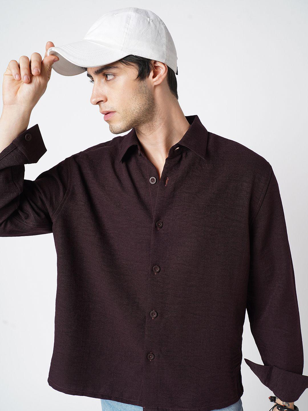 VASTRADO Oversized Textured Cutaway Collar Casual Shirt