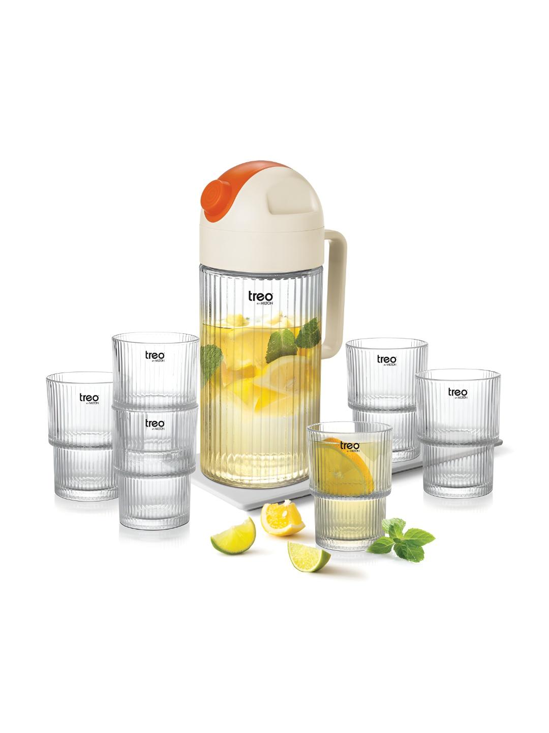 Buy Treo Borosilicate Spritz Lemon Glass Set of 7 With 1 Jug(6