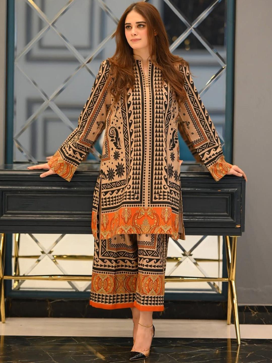 GoSriKi Floral Printed Mandarin Collar Kurta With Palazzo - Image 1