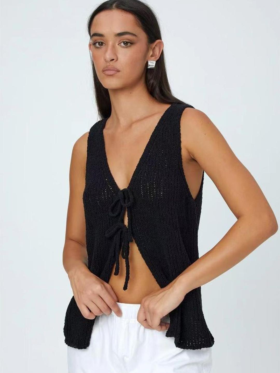 Buy LULU & SKY Women Solid V-Neck Crochet Vest Top - Tops for