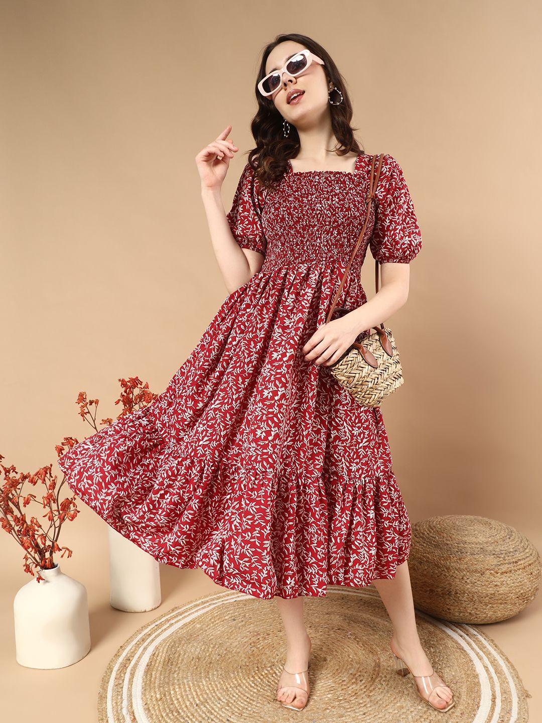 Buy CORSICA Women Square Neck Floral Printed Fit & Flare Midi
