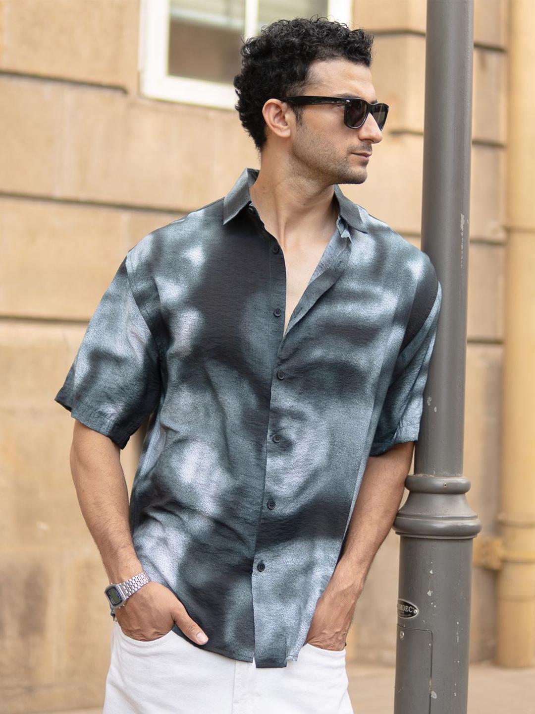 Powerlook Men Spray Printed Spread Collar Cotton Shirt - Image 1