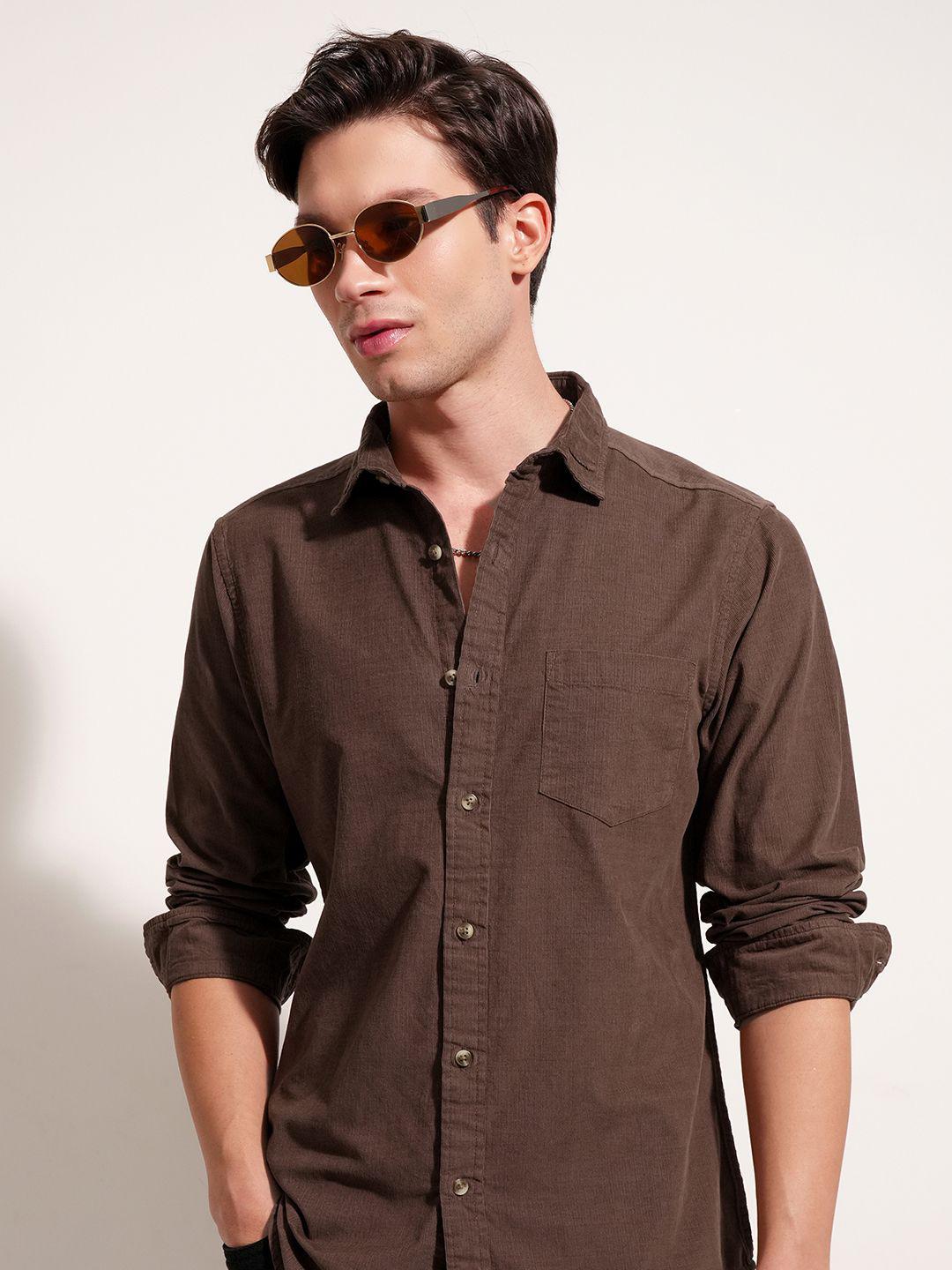 HIGHLANDER Textured Spread Collar Long Sleeves Cotton Shirt