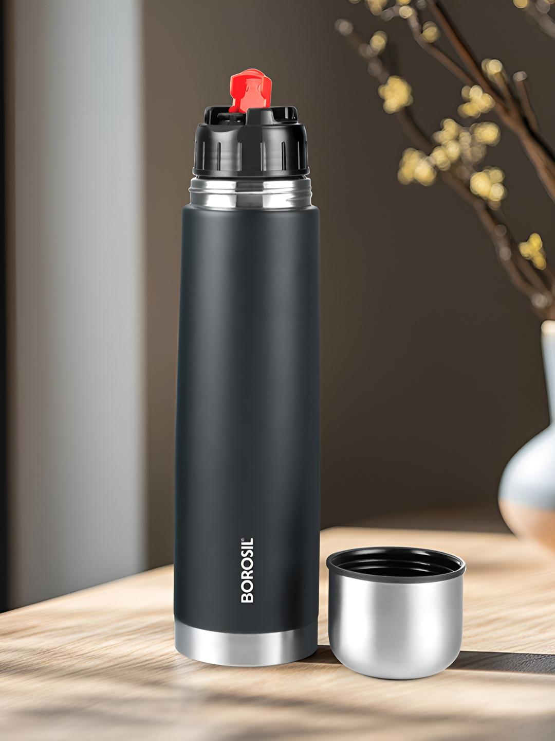BOROSIL Black Stainless Steel 1000ml Vacuum Water Bottle - Image 1