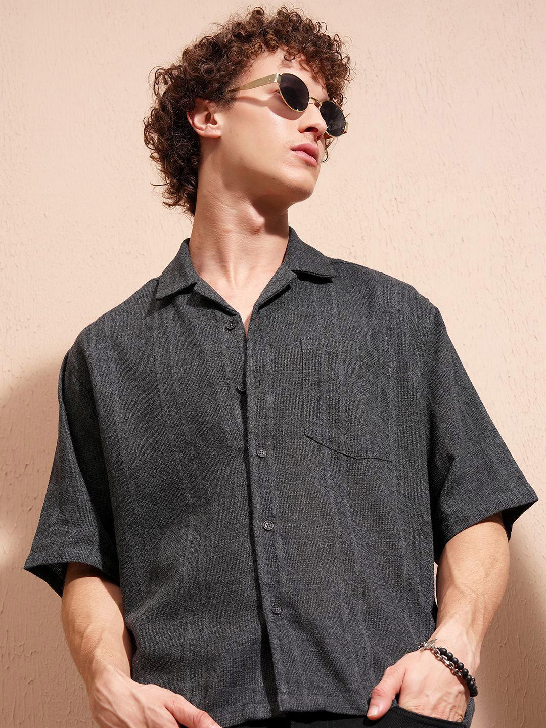 HIGHLANDER Self Design Boxy Cuban Collar Casual Shirt - Image 1