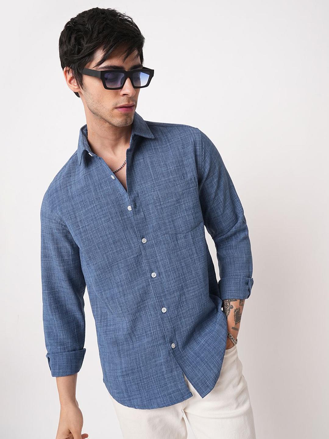 VASTRADO Men Classic Slim Fit Textured Spread Collar Casual Shirt - Image 1