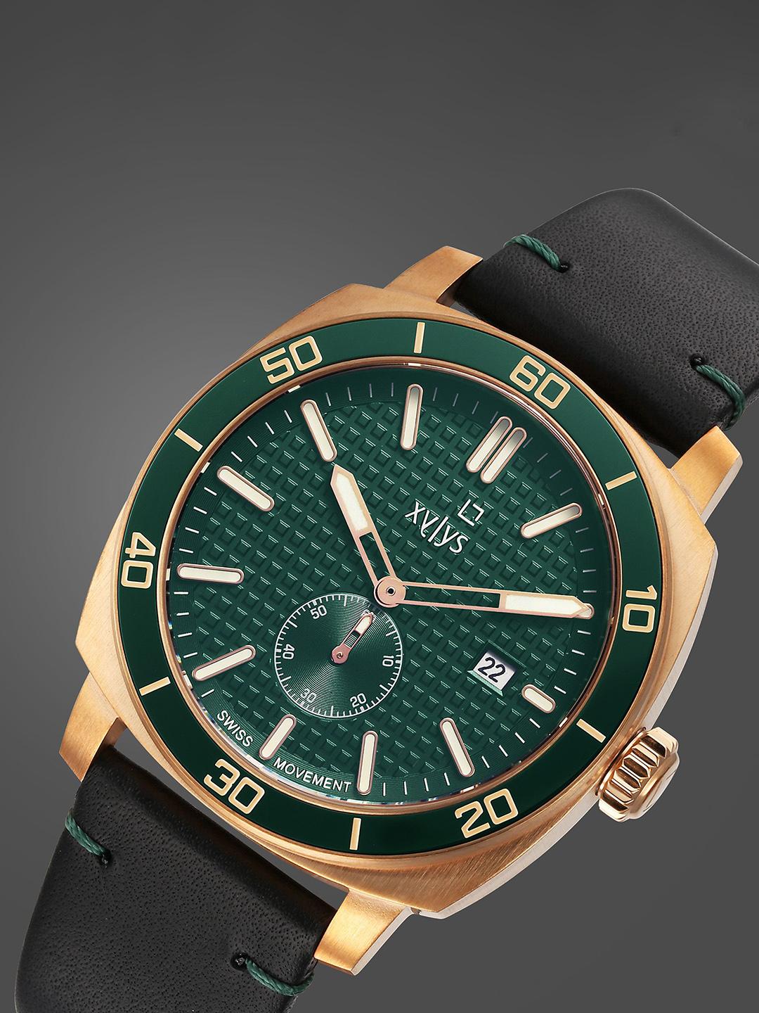 Buy Xylys Men Quartz Analog Green Dial Black Leather Strap Watch