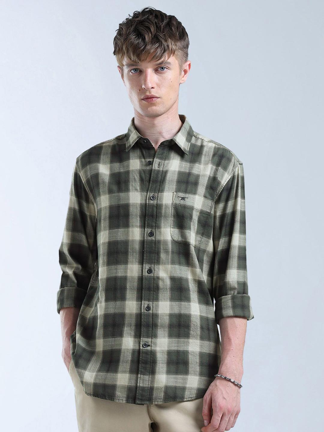 Flying Machine Checked Spread Collar Cotton Shirt - Image 1